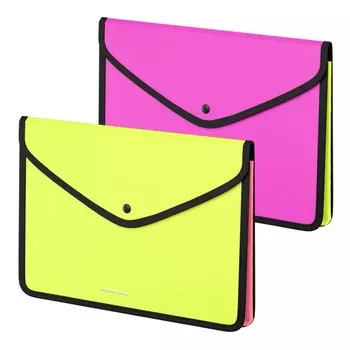 Папка-конверт на кнопке А4, 600 мкм, ErichKrause Matt Neon, обшитая, с текстильной вставкой, непрозрачный, с расширением, микс
