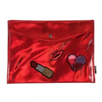 Папка-конверт на кнопке А4, Феникс+ 345*240, кож.зам, Metallic, красная