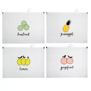 Папка-конверт на ZIP-молнии Calligrata "Фрукты" А4, 180 мкм, в клетку, МИКС