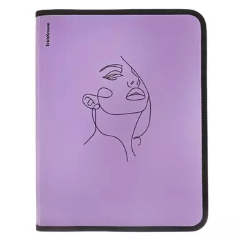 Папка на молнии А4+, 600 мкм, ErichKrause "Manga Faces" 251x330x30мм, пластик, молния вокруг, фиолетовая, микс