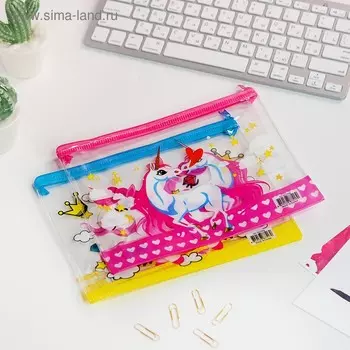 Папка на молнии "Единороги" формат А5, МИКС