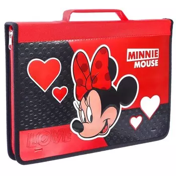 Папка-пенал для труда А4, молния вокруг с ручкой, "Минни Маус" (объемный 3D-рисунок с эффектом металлика)