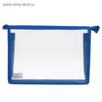 Папка пластиковая А4, 325 х 230 х 55 мм, молния сверху, Calligrata "Офис", ПМ-А4-02, 0.5 мм, прозрачная, синяя