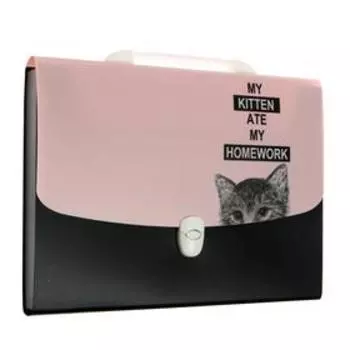 Папка-портфель 12 отделений на замке, A4 (330 x240 x30 мм) 800 мкм, deVENTE Hidden Cat , цвет розовый