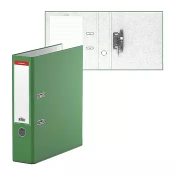 Папка-регистратор А4, 70 мм, "Бизнес", собранная, зелёная, пластиковый карман, металлический кант, картон 2 мм, вместимость 450 листов