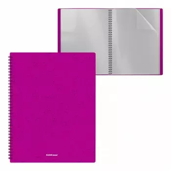 Папка с 40 вкладышами А4, 600 мкм, ErichKrause Matt Grains, с тиснением, на спирали, маджента (тёмно-бордовая)