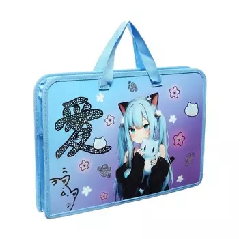 Папка с ручками А4, 340 х 245 х 40 мм, пластиковая, ручки-тесьма, 3-D рисунок с фольгой, ПТ-14-12,"Аниме Нэко" 71220