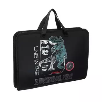 Папка с ручками А4, 340 х 245 х 40 мм, пластиковая, ручки-тесьма, 3-D рисунок с фольгой, ПТ-14-12, "Кибер дино" 71222