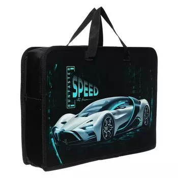 Папка с ручками А4, 340 х 245 х 75 мм, пластиковая, ручки-тесьма, ПТ-14-4 "Скорость"