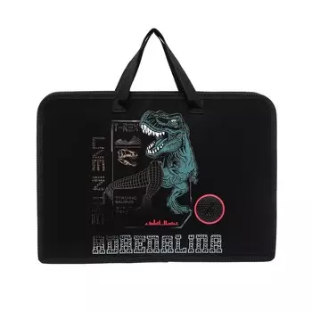 Папка с ручками А4, 340 х 245 х 75 мм, пластиковая, ПТ-14-4-12 "Кибер дино" (объемный 3D-рисунок с эффектом металлика) 71213