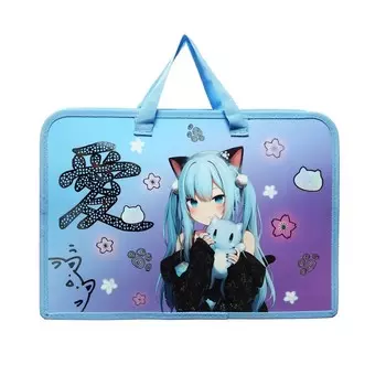 Папка с ручками А4, 340 х 245 х 75 мм, пластиковая, ручки-тесьма, ПТ-14-4-12 "Аниме Нэко" (объемный 3D-рисунок с эффектом металлика) 71211