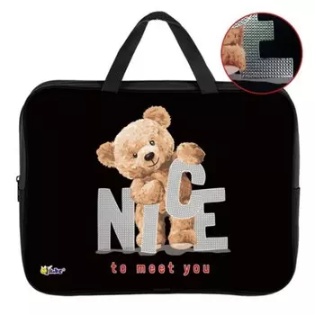 Папка с ручками А4, 350 х 265 х 80 мм, текстильная, ручки-тесьма, фольга, ПМД 4-22 "Мишка NICE" 70058