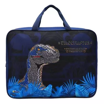 Папка с ручками А4, 350 х 265 х 80 мм, текстильная, ручки-тесьма, ПМД 4-22 "Динозавр" (объемный 3D-рисунок с эффектом металлика)70055