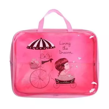 Папка с ручками А4, полимер, 350 х 265 х 75 мм, прозрачная, "Девочка и котик"