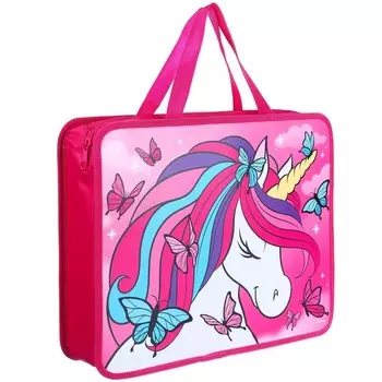 Папка пластиковая с ручками А4, на молнии, 7.53326 см, «Минни Маус и единорог»