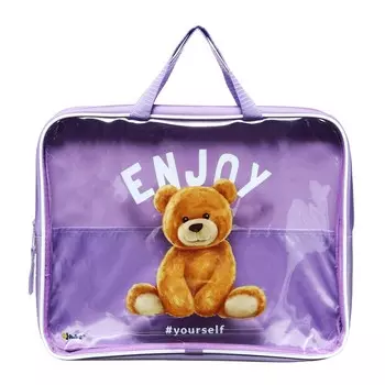 Папка с ручками текстильная А4, 350 х 265 х 40мм, вставка прозрачный морозостойкий полимер, с внутренним карманом, ПМД 2-84 "Мишка" 70582