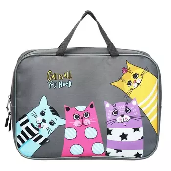 Папка с ручками текстильная А4, 355 х 270 х 75 мм, Stavia "Четыре кота" серая