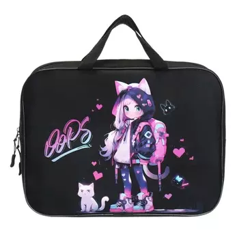 Папка с ручками текстильная А4, 355 х 270 х 75 мм, Stavia "Аниме" чёрная