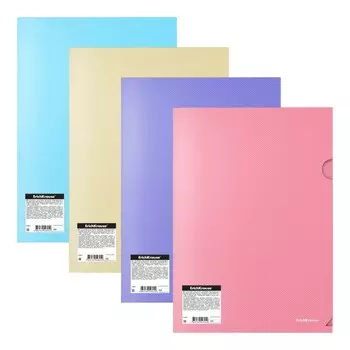 Папка-уголок A4, 180 мкм,ErichKrause Diagonal Pastel, непрозрачный, с тиснением "диагoналь", микс