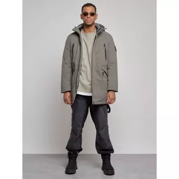 Парка удлинённая мужская зимняя, размер 56, цвет серый