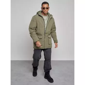 Парка удлинённая мужская зимняя, размер 58, цвет зелёный