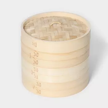 Пароварка Доляна «Восточная кухня», 3 этажа, d=21 см, бамбук