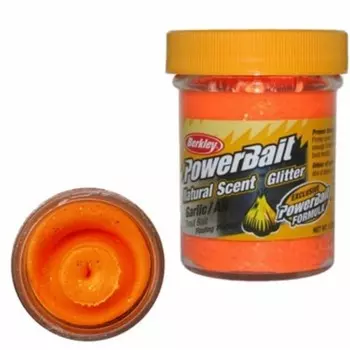 Паста форелевая "Berkley" NATURAL SCENT TROUT BAIT 50gr GARLIC FLUO ORANGE, оранж с блеском 772746