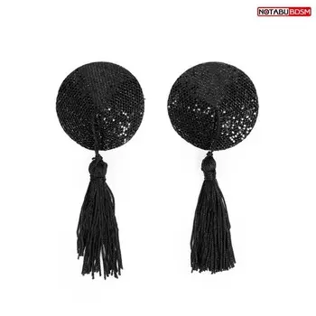 Пэстисы на грудь NOTABU круглые, стикини с кисточками, многоразовые, черный