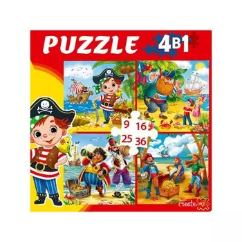 Пазл 4 в 1 «Приключение пиратов», 9,16, 25, 36 элементов