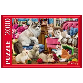 Пазл «Кошка с пушистыми котятами», 2000 элементов