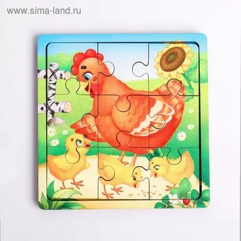 Пазл «Курица с цыплятами», 9 деталей