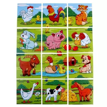 Пазл магнитный «Кто живёт на ферме?», 12 пазлов, 48 деталей