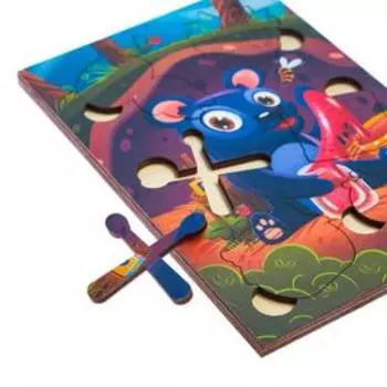 Пазл "Медведь", дерево, 6 деталей