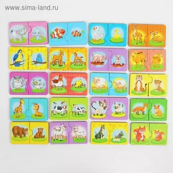 Пазл - набор «Мама и малыш», пазл-двойной, размер парного элемента: 5,3 × 8,8 см, картинки наклеены