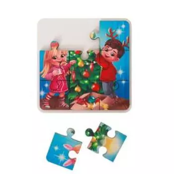 Пазл деревянный «Новый год! Наряжаем ёлочку», 9 деталей