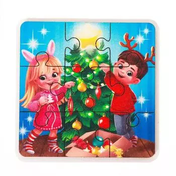 Пазл деревянный «Новый год! Наряжаем ёлочку», 9 деталей