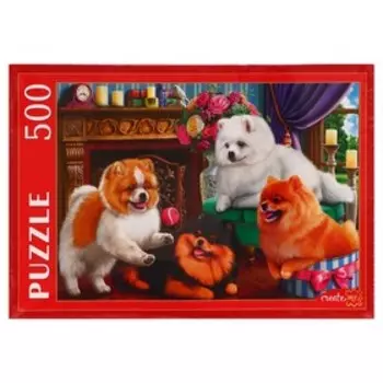 Пазл «Пушистые шпицы у камина», 500 элементов