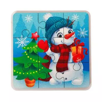 Пазлы деревянные «Новый год! Снеговичок», 9 деталей