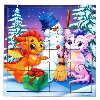 Пазл для детей деревянный на новый год «Снеговичок и зверята»