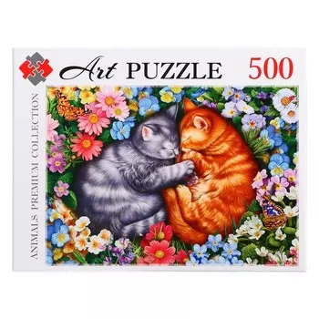 Пазл «Спящие котята в цветах», 500 элементов