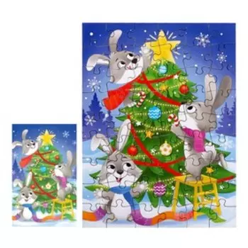 Пазл в термостакане «Новый год у зайчиков», 54 элемента, 350 мл