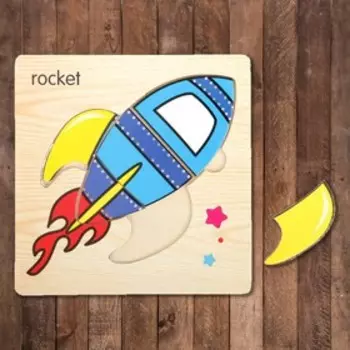 Пазл-вкладыш на деревянном основании «Ракета»