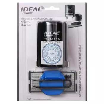 Печать автоматическая самонаборная Trodat IDEAL 46042 typo, диаметр 42 мм, 2 круга, 1 касса, корпус черный