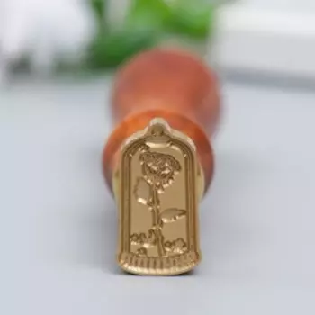 Печать фигурная для сургуча с деревянной ручкой "Роза в колбе" 2,4х1,4 см