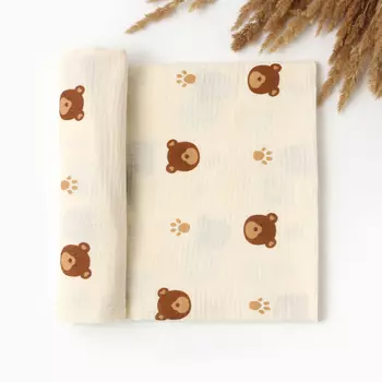 Пелёнка двухслойная «Крошка Я» Bear, 130100 см, муслин, хлопок 100%