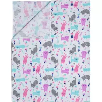 Пеленка Кошка на белом 102х120см, кулирка 130гр/м, 100% хлопок