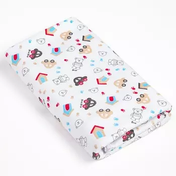 Пелёнка детская Белые машинки 90х90см, футер с начесом, 100% хлопок