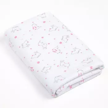 Пелёнка детская Белые зайчики 90х90см, футер с начесом, 100% хлопок