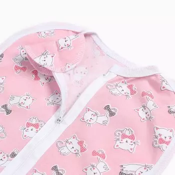 Пелёнка-кокон на молнии Котик, рост 62 см, розовый, кулирка 100% хлопок