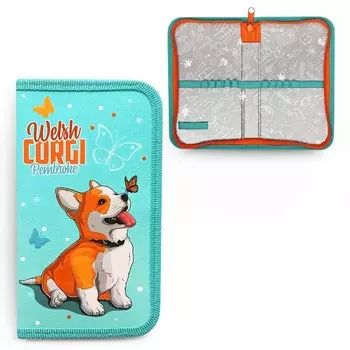 Пенал 1 секция, 110 х 190 х 27 мм, ламинированный картон, ПКК 03-19 "Корги с бабочкой", (объемный 3D-рисунок с эффектом лака)